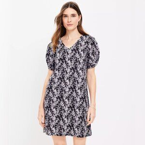 LOFT Knotted Puff Sleeve V-Neck Dress